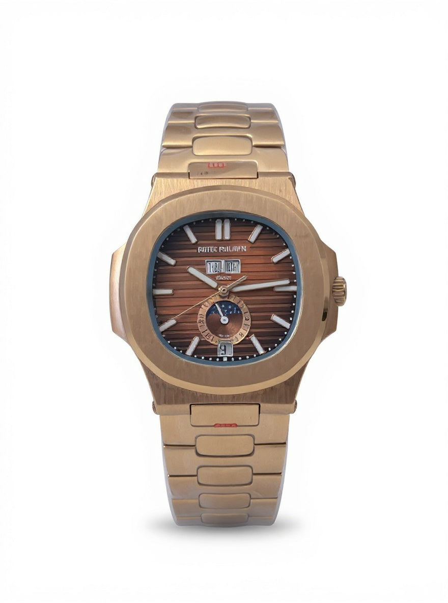 Patek-Style Nautilus Moonphase – Brown Dial (Tone Rose Gold)