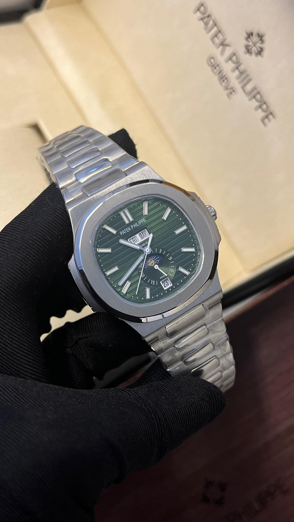 PATEK PHLIPPE Nautilus-Style Moonphase – Green Dial (Full Stainless Steel)