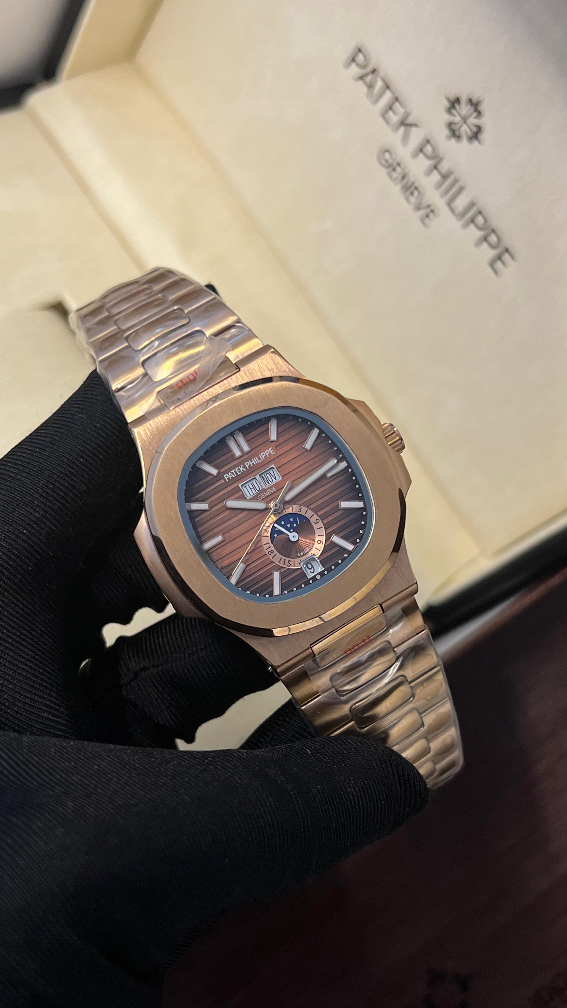 Patek-Style Nautilus Moonphase – Brown Dial (Tone Rose Gold)